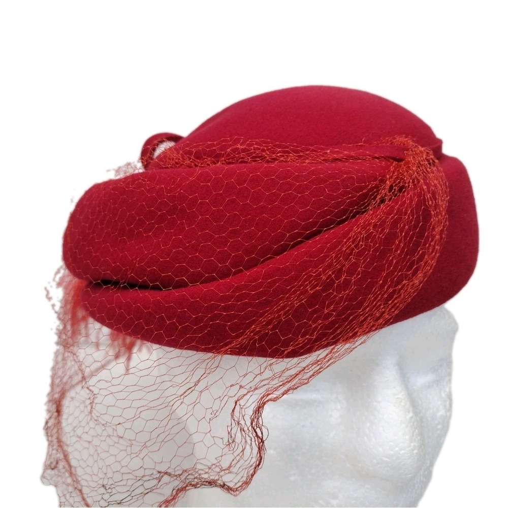 Henry Pollak glenover Vtg  Antique Womens Red Wool And Ostrich Feather Hat
